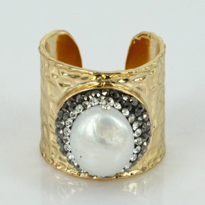 natural big pearl druzy finger rings