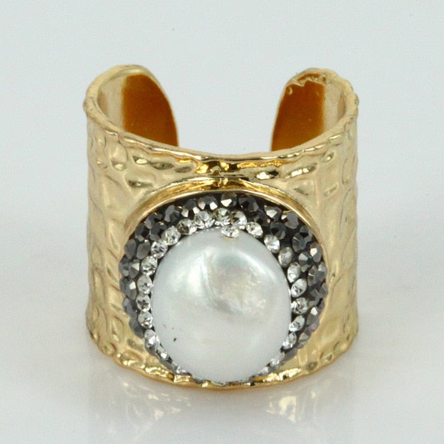 natural big pearl druzy finger rings